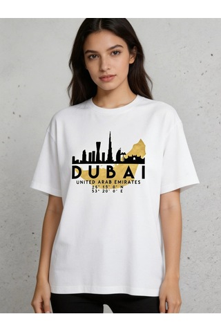 Dubai Skyline T-shirt Göz Alıcı Şehir Temalı Oversize Model Bey