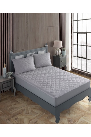 Tek Kişilik Alez Seti %100 Pamuk Kapitone Su Sıvı Geçirmez Yatak Yastık Alezi Yatak Yastık Koruyucu Gri