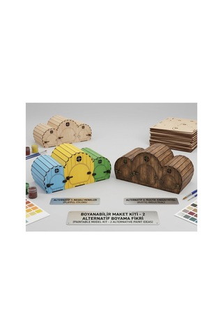 3 Lü Ahşap Hobbit Ev Maketi 27x12 Cm Kendin Boya, Eğlen