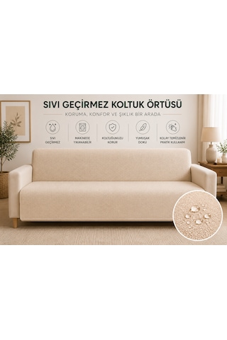 70 70 Cm Premium Sıvı Geçirmez Koltuk Koruyucu Kaymaz Pati Dostu Yıkanabilir Koltuk Örtüsü Krem