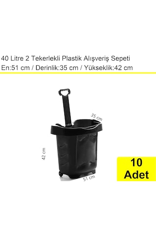 2 Tekerlek Plastik Alışveriş El Sepeti 40 Litre Siyah 10 Adet / En:51 Boy:35 Yükseklik:42 Cm
