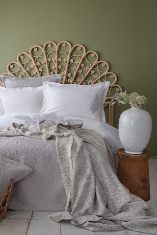 Apricitas Home Foglia Gray Çift Kişilik %100 Pamuk Nevresim Takımlı Battaniye Ve Yatak Örtüsü Seti Gri