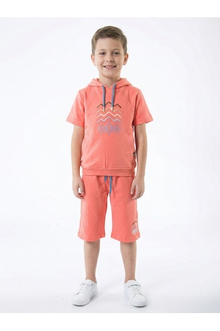 Xo Kids Erkek Çocuk Yazlık 2li Alt Üst Takım Tişort + Şort 8-14 Yaş 4222 Coral