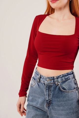Defymoda Kare Yaka Basic Bordo Bluz Bordo