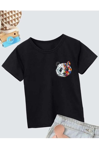Vinevesta Unisex Çocuk Baskılı T-shirt - Siyah Çok Renkli