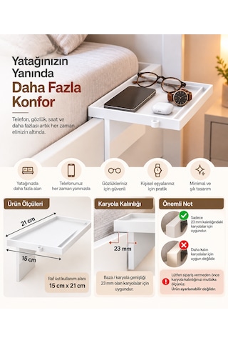 Yatak Yanı Pratik Raf Beyaz