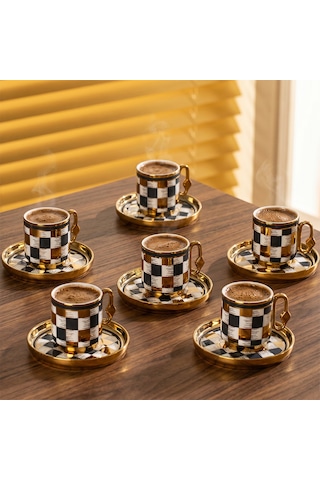 Perotti 16992-1 Rose Dama 6 Kişilik Porselen Fincan Seti 12 Parça Türk Kahvesi Fincanı Takımı-90ml Çok Renkli