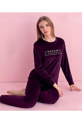 Pijamerry Kadın Kışlık Bisiklet Yaka Kadife Pijama Takımı 3041m - 1 Adet Mor