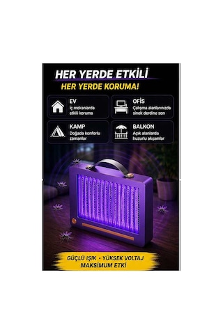 Elektrikli Sinek Öldürücü Lamba Şarjlı, Sessiz, Led Işıklı Etkili Koruma Evimdeyokyok