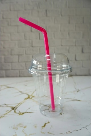 Plastik Milkshake Bardağı 50'li Kapaklı İçecek Şeffaf Meşrubat Bardağı Cup 350 Cc Ml