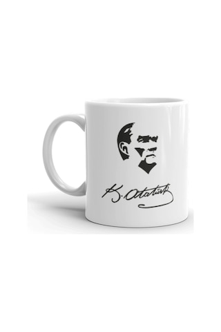 Mustafa Kemal Atatürk Silüet Ve Imza Beyaz Kupa Bardak