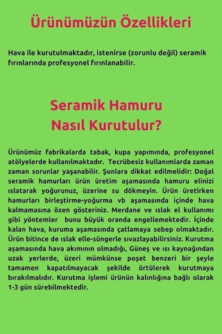 Dsh Doğal Seramik Hamuru Seramik Hamuru 4000 Gr, 7li Plastik Ebeşuar Modelaj Seti , Kesme Teli-ipi, Guaj, Doğal Kil