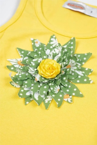 Kız Bebek Sarı Yeşil Çiçekli Askılı Yazlık Tişört Sarı