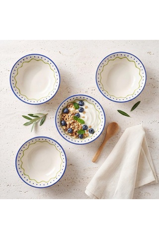 Güral Porselen Zeytindalı Desenli 14 Cm 4lü Çorba Ve Salata Kasesi Çok Renkli