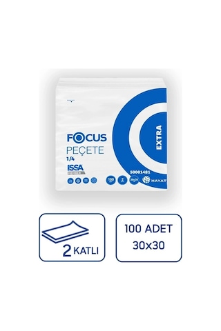 Focus Extra Kare Servis Peçetesi 30x30 Cm 100'lü 24 Paket