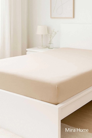 Çift Kişilik Düz Penye %100 Pamuklu Lastikli Çarşaf 200x200 Cm Battal Boy Newsheet Bej Çok Renkli