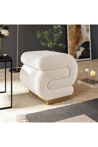 Sally S Puf, Oturma Odası, Antre Puf, Krem, Gold Metal Ayak KREM