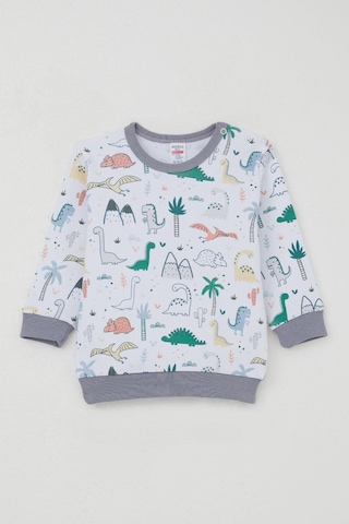 Breeze Erkek Bebek Eşofman Takım Omuzdan Patlı Sevimli Dinozorlar Desenli 4 Ay-1 Yaş, Beyaz Beyaz