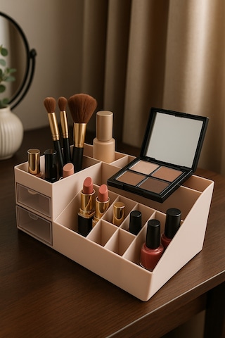 Makri Home Şeffaf İki Çekmeceli Krem Organizer, Şık Düzenleyici, Yükseklik 9 Cm X En 24,5 Cm X Derinlik 12 Cm Krem