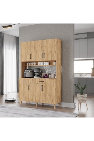 Maya Kahve Köşesi Çok Amaçlı Dolap Kiler Mutfak Dolabı Çam 105 Cm Çam