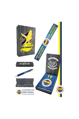 Fenerbahçe Lisanslı Son Sözümüz Fenerbahçe Şal Atkı Ve Hybrt Tükenmez Kalem Set Kanarya Baskılı Ahşap Kutulu Sarı - Lacivert