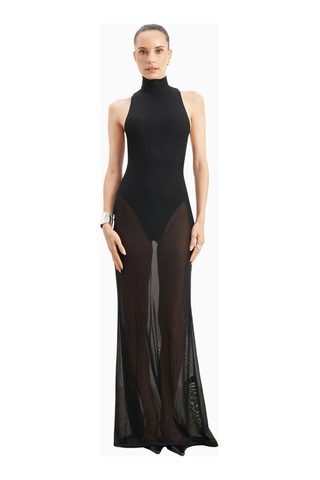 United Colors Of Benetton Because Of Alice Sheer High Neck Racerback Gown Maxi Kadın Elbise Siyah