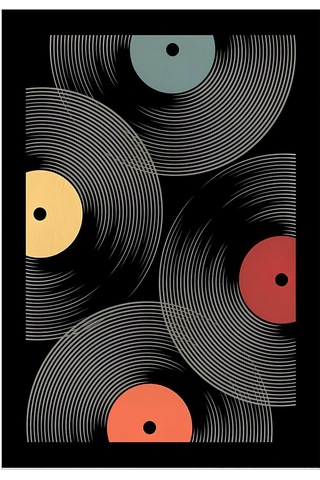 Dijital Baskılı Yıkanabilir Müzik Plak Desen Kaymaz Taban Halı Açık Gri