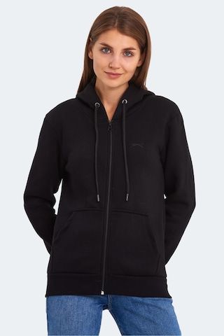 Slazenger Katya Kadın Fermuarlı Kapüşonlu Cepli Siyah Sweatshirt Siyah