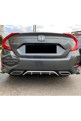 Honda Civic Fc5 2016-2021 Araca Özel Siyah Gri Arka Difüzör Tırnaklı Çift Kare Egzoz Çıkışlı Arka Tampon Eki İthal 1.sınıf 00 Şüscaroto Aksesuar