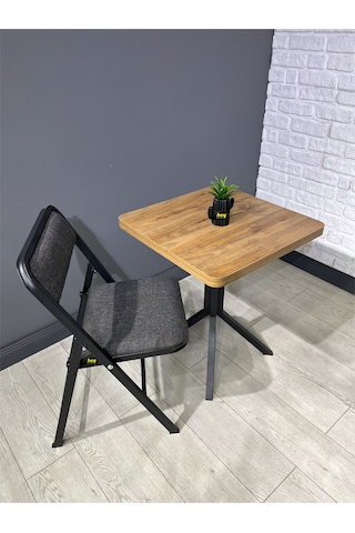 Mercan Ceviz 2 Kişilik Kare Mutfak Yemek Masası Takımı 2+1 Keten Gri 60 Cm Cevizgri 2'li