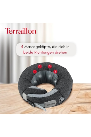 Terraıllon - Boyun Masajı, Boyun Ve Boğaz Masajı Yastığı, Shiatsu Masajı, 3 Masaj Hızı, 2 Dönüş Yönü, İsteğe Bağlı Isıtma, Ayarlanabilir Kayış, Usb-c