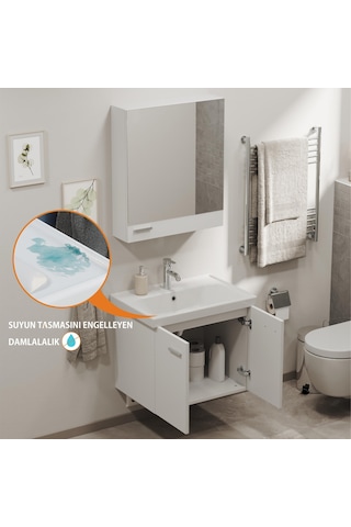 Aqua Bagno Basic Alt Dolap + Üst Dolap - Lavabo 65 Cm Beyaz S.50.02.33.04.01 Beyaz