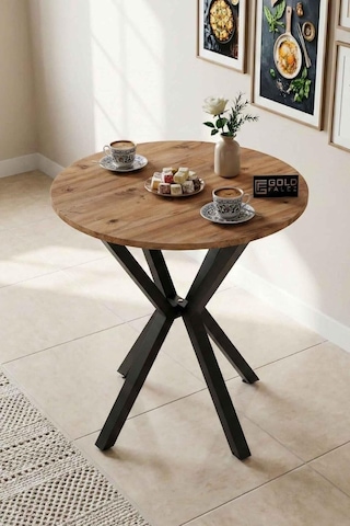 Falez 70 Cm Yuvarlak Mutfak Masası Metal Ayaklı Modern Yemek Balkon Bahçe Kafe Masası Atlantik Çam 9820 Genel