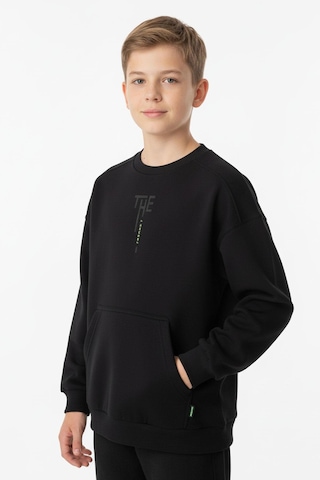 Kanguru Cepli Bisiklet Yaka Erkek Çocuk Sweatshirt-90904 Siyah