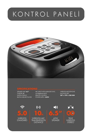 Powerway MIO Taşınabilir Mikrofonlu 40 W Parti Karaoke Kumandalı Bluetooth Hoparlör Led Işıklı