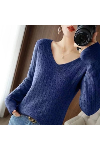 Açık Mor Gevşek Katı V Yaka Örme Kazak Kadın Ince İlkbahar Ve Sonbahar Delikli Uzun Kollu Alt Gömlek Moda Giyim Üst Xl Açık Mor