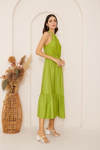 Yeşil Halter Yaka Kolsuz Elbise Dm1035