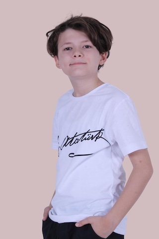 İmzalı Atatürk Baskılı Unisexs T-shırt Beyaz - Siyah