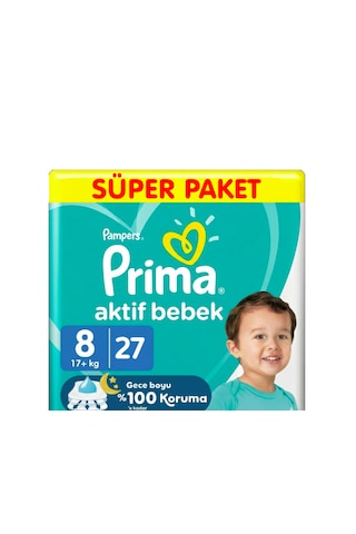 Prima 8 Beden Aktif Bebek Bezi Süper Paket 27 Adet 8 Numara