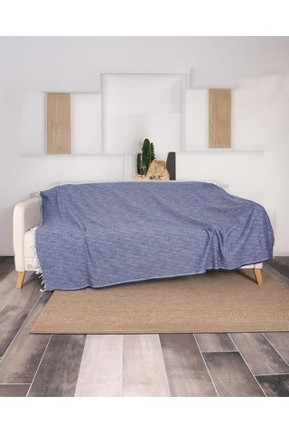 Çok Amaçlı Pamuklu Kaliteli Sık Dokuma 175x215 Cm Kaymaz Koltuk Kanepe Örtüsü Lacivert Çok Renkli