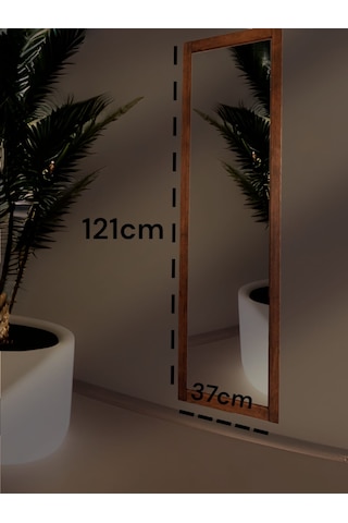 Ceviz Renk Ahşap Çerçeve Duvara Ayna 121x37 Cm Antre Hol Boy Ayna Ceviz