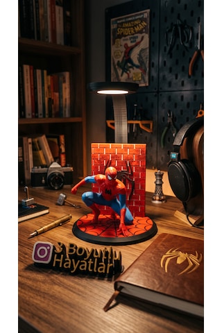 Spider-man Temalı Masaüstü Lambası - Özel Tasarım Led Gece Lambası & Dekoratif Gaming Setup Aydınlatması Mat Siyah