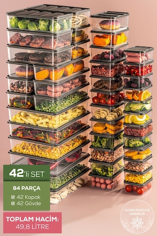 Vienev 42'li Buzdolabı Düzenleyici Organizer Mikrodalgaya Uygun Difriz Saklama Kabı Gri Gri