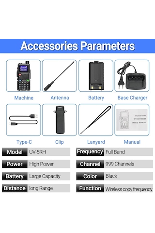 Uv 5rh 10w Hava Bantı Telsiz Uzun Menzilli Kablosuz İletişim Cihazı