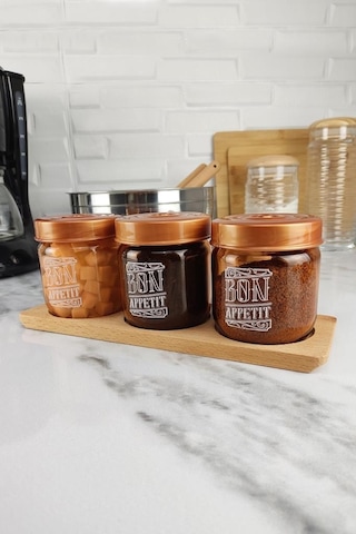 Digithome Ahşap Standlı 3 Lü Cam Kavanoz Seti 425 Cc 172351-145