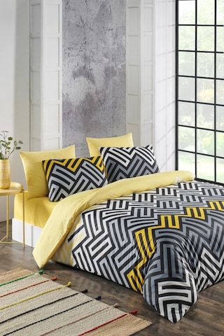 Mulberry Violet Nevresim Takımı Ranforce Çift Kişilik 200x220 Sarı - Gri