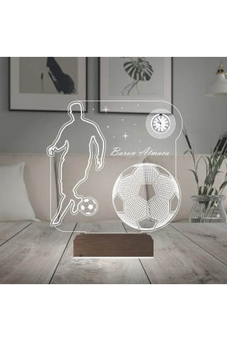 Luvivia Futbolcu Hediye Ronaldo Taraftar Futbol Topu Kişiye Özel Metal Saatli 3d Lamba - Masa Gece Lambası Şeffaf