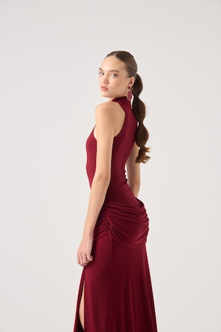 Holly Lolly Balıkçı Yaka Yırtmaçlı Uzun Valentina Elbise Bordo