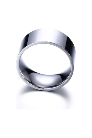 Chavin 10Mm. Geniş Parlak Gri Bayan Erkek Çelik Alyans Yüzük Dt01