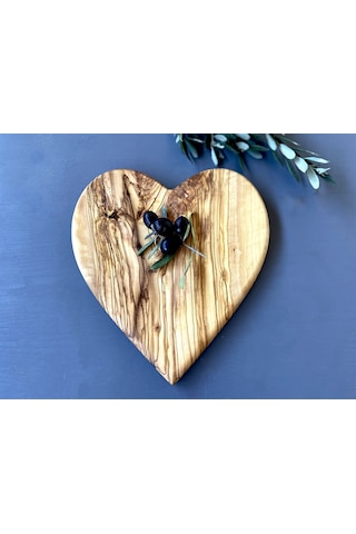 Zethome Zeytin Ağacı Ahşap Kalp Servis Tabağı 24 CM